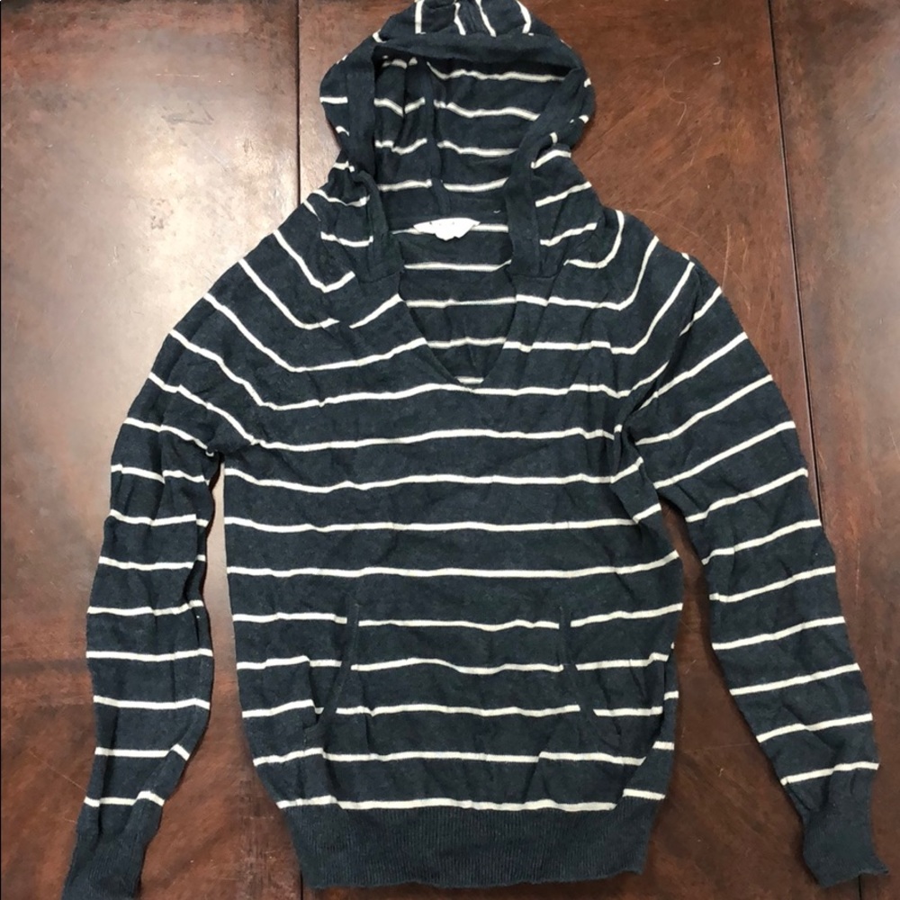 Navy blue striped hooded sweatshirt